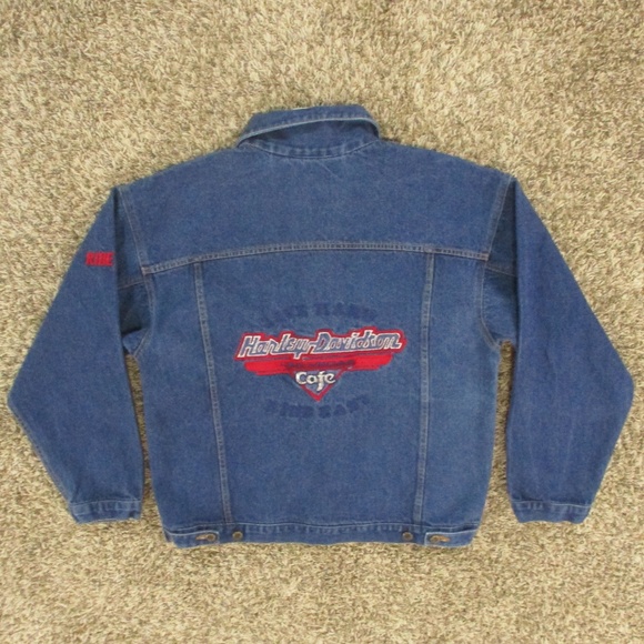 Harley-Davidson Vintage 90s Jean Jacket Women's XL Denim‎ Trucker Cafe Las Vegas - Picture 1 of 9